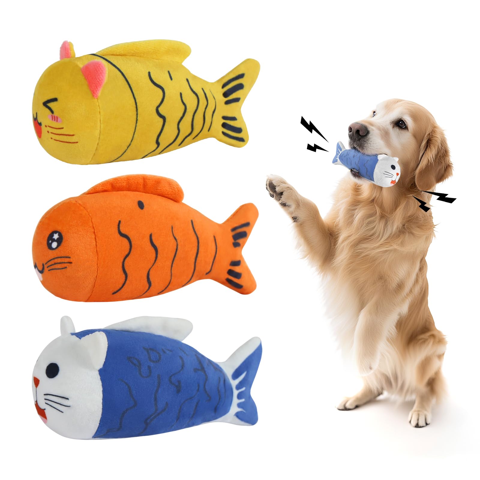 Photo 1 of lilfrd Squeaky Dog Toys for Small Dogs & Puppy – 3 Pack Fish Crinkle Squeak Pet Toys for Interactive Play, Boredom Relief & Teeth Cleaning