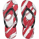 Eionryn Baseball Red White Strips Womens Flip Flops Summer Beach Sandals
