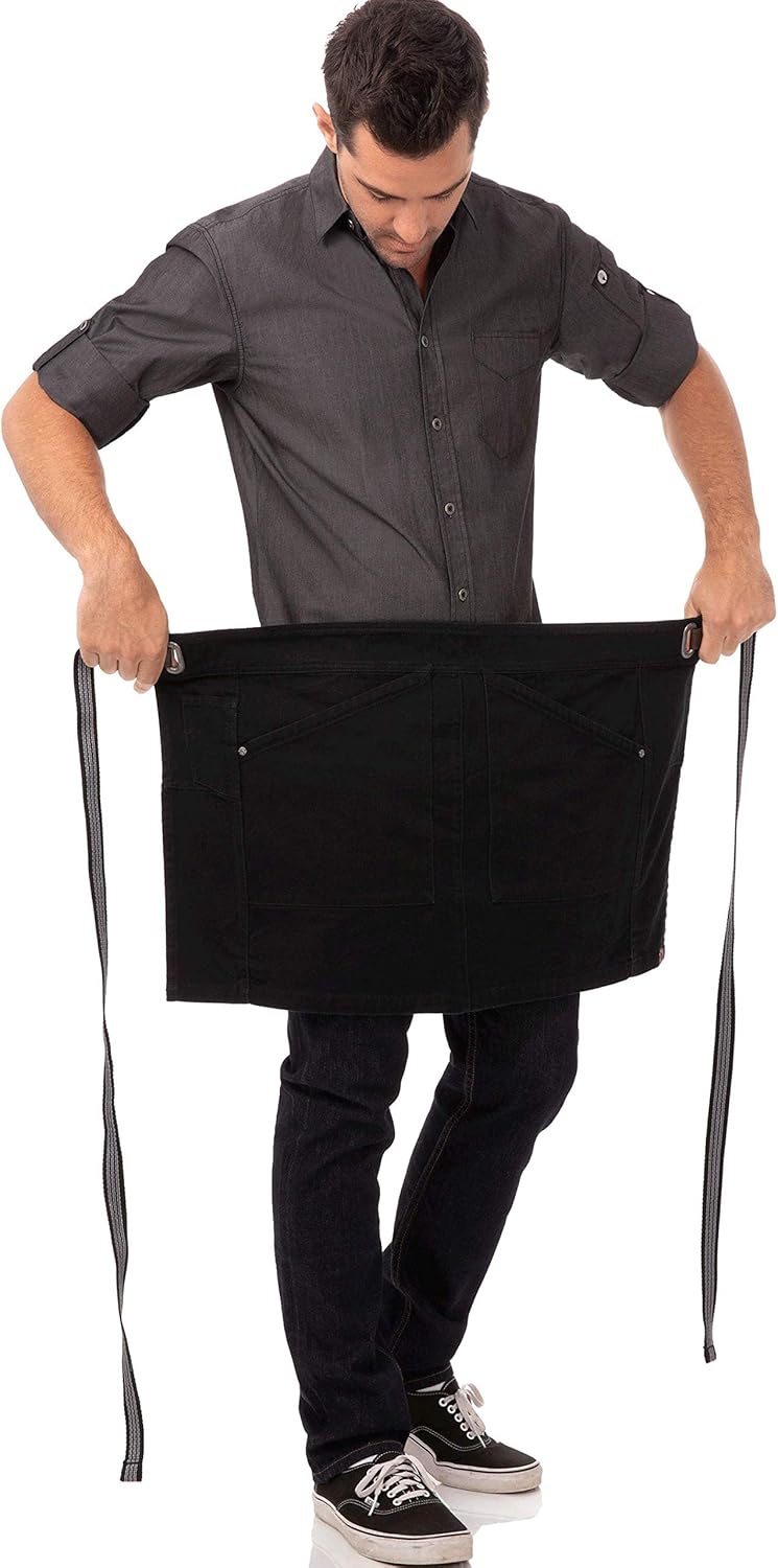 Chef Works unisex adult Berkeley Half Bistro Work Utility Apron, Jet Black W/Black/Gray Suspenders, One Size US: Clothing