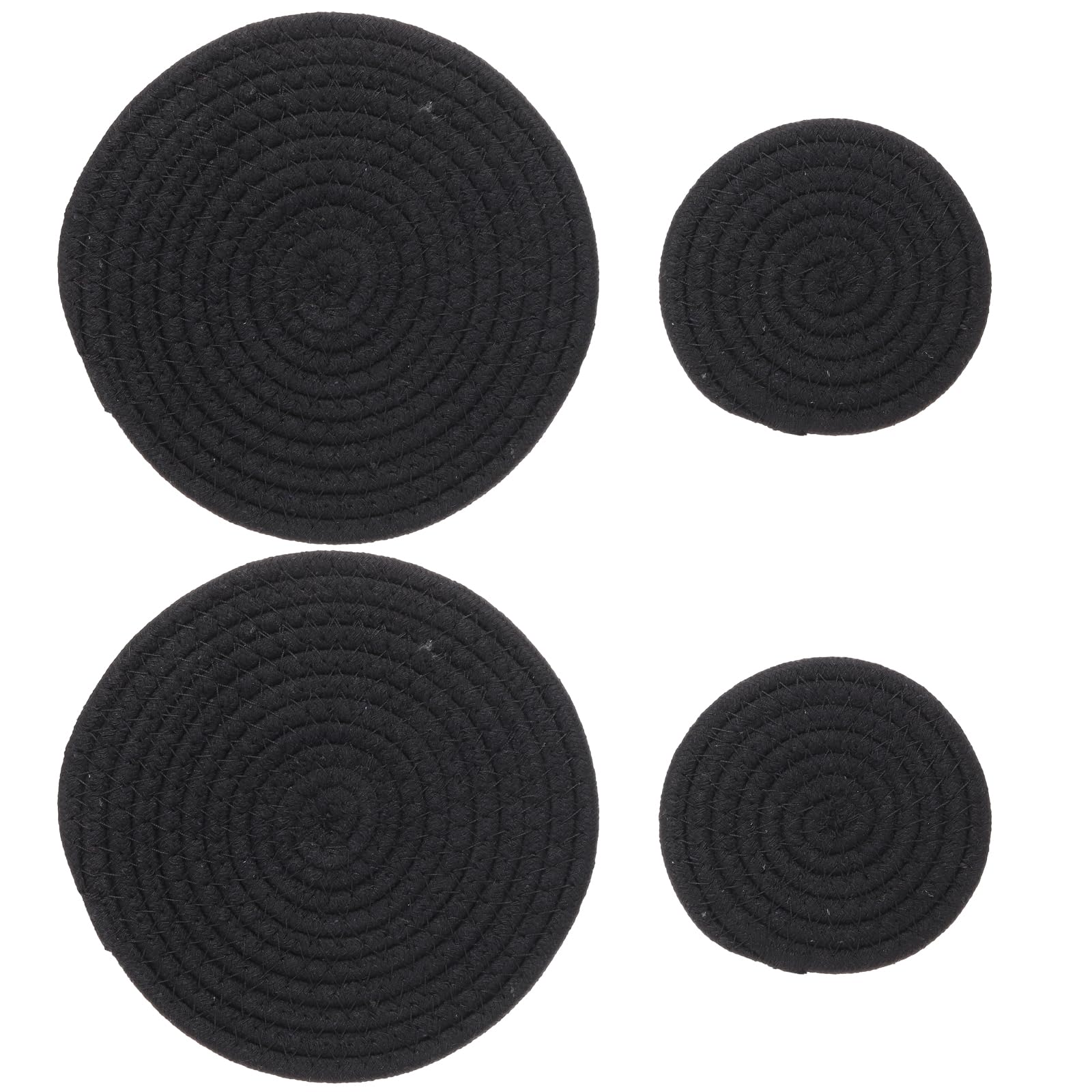 PATIKIL Plant Coasters 4 Inch 7 Inch, 4 Pcs Woven Plant Mat Round Pads Set for House Indoor Outdoor Gardening Pot Kitchen Table, Black