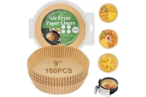 GOFFUGT Air Fryer Disposable Paper Liner,100PCS Round Airfryer Paper Liners,9" Natural Parchment Paper for Air Fryer Oil-Proo
