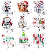 9PC Funny Christmas Badge Reels Cute Silly Goose Santa Hat Holly Jolly Vibes Sarcastic Funny Meme Fall ID Name Holder with Retractable Clip Holiday Seasonal Nurse Accessories Gifts for Coworkers