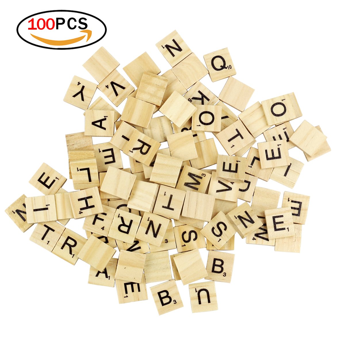 Rocita 100 Wooden Scrabble Tiles DIY Letter Tiles for Pre-school Kids Education Crossword Puzzle