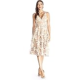 Dress the Population Womens Elisa Sleeveless Plunge Neckline Fit and Flare Midi Dress