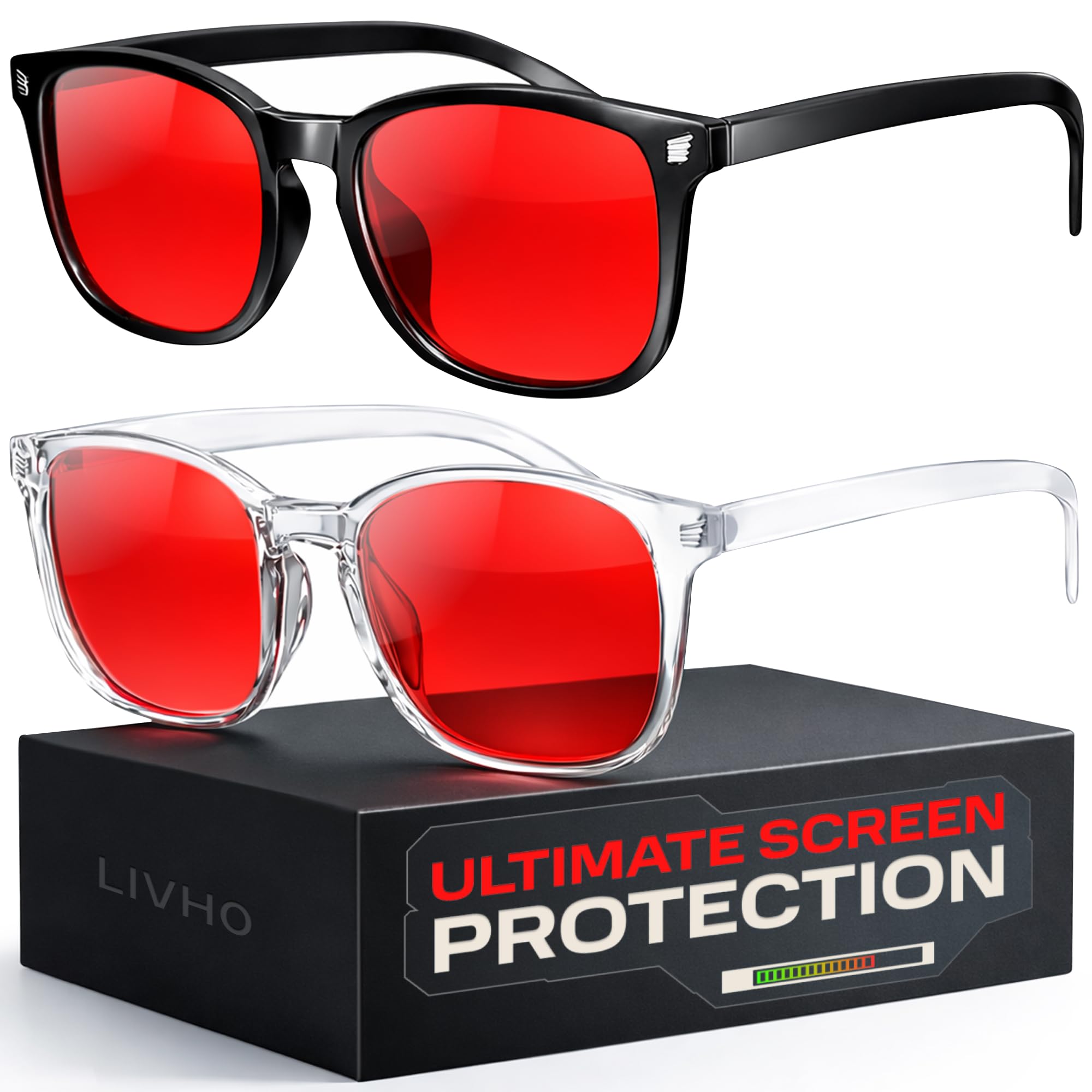 Photo 1 of livho Blocking Gaming Glasses Blue Green Light for Computer Sleeping, Dual Coatings Red Lenses, for Women & Men