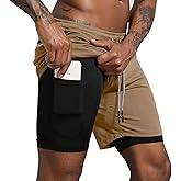 Leidowei Men's 2 in 1 Workout Running Shorts Lightweight Training Yoga Gym 7" Short with Zipper Pockets