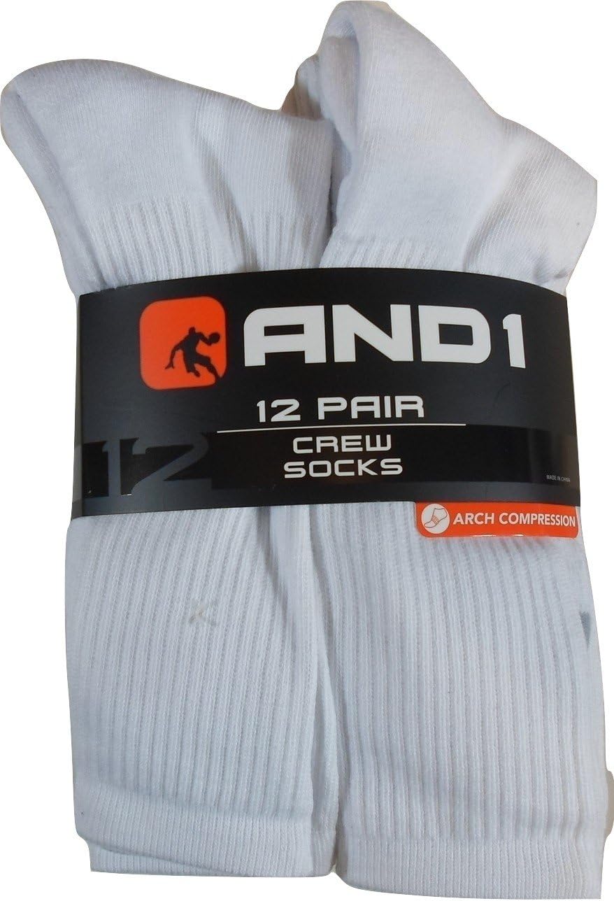 12 PAIRS AND1 White Crew Cut Socks Mens Size 6-12.5 And 1 Long, Shoe size 6-12.5