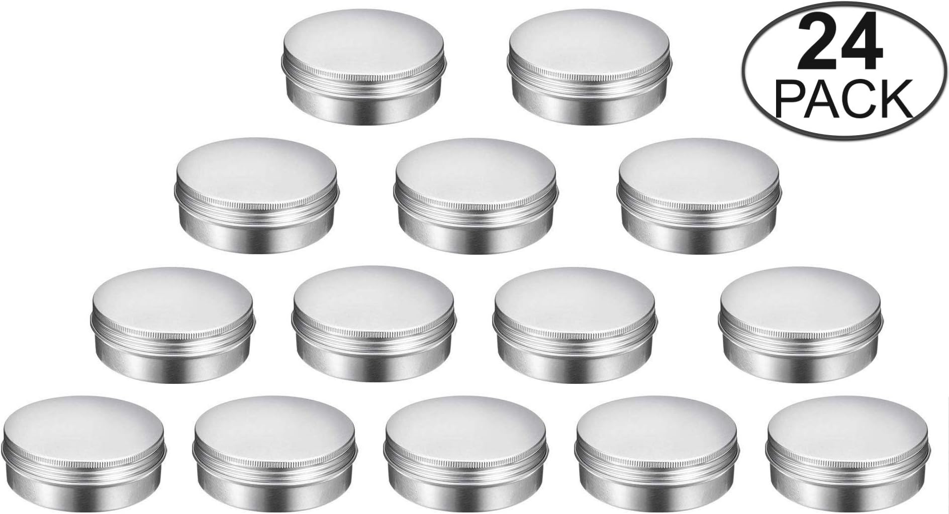 TMO Aluminum Round Tins 4 oz. 120ml Screw Top Tins Cans 4oz Metal Tins with Lids Travel Tins Storage Jars Food Tins Storage Containers,Silver(Pack of 24)