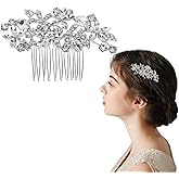 LOHGOU Bride Wedding Hair Comb for Women and Girls,Flower Bridal Hair Piece Rhinestone Side Combs Hair Accessories (Silver)