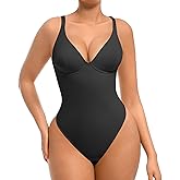 FeelinGirl Bodysuits for Women Tummy Control Thong Shapewear Body Suit Sexy Deep V Neck Corset Tops for Women