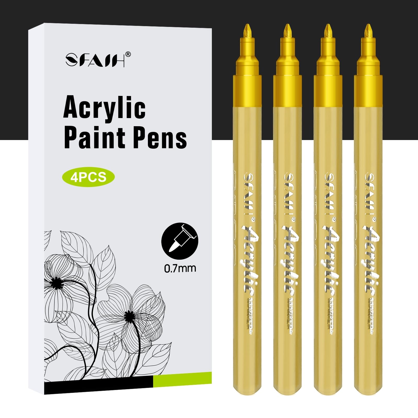 Photo 1 of SFAIH Gold Paint Markers Pens - 4 Pack 0.7MM Fine Tip Metallic Acrylic Markers for Rock Painting, Wood, Metal, Fabric, Plastic, Canvas, Glass, Ceramic, Diy Crafts, Drawing, Tire