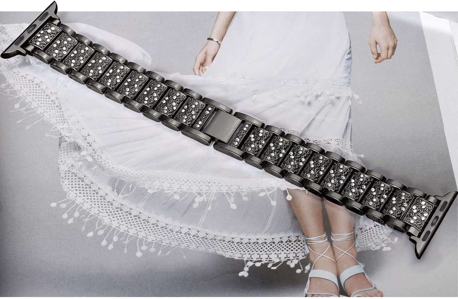 Myada Compatible for Apple Watch Strap 44mm iWatch Straps 42mm Women Diamond Rhinestone Glitter Wrist Strap Metal Bracelet Wristband Replacement Strap for iWatch Series SE 6/5/4/3/2/1 44mm/42mm - Image 4