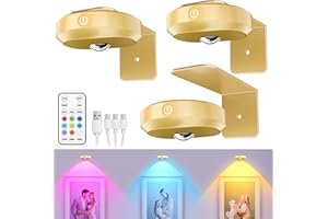 WILLED Wireless Picture Lights for Wall,Puck Lights with Remote,1200mAh Rechargeable Battery Operated Wall Lights,9RGB Colors,Dimmable&Timer,Gallery Lights,Art Display Lighting for Paintings/3 Pack