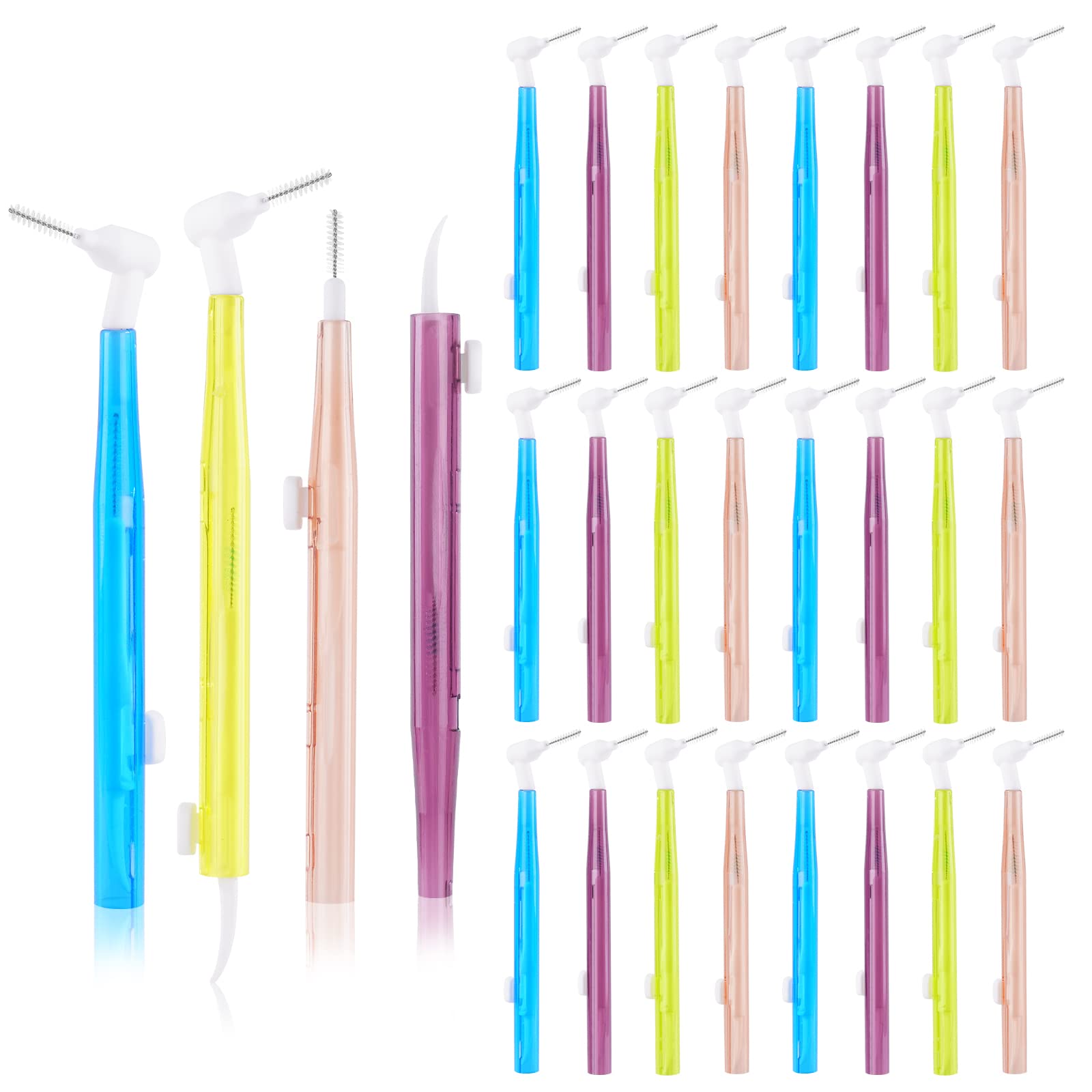 ACWOO Interdental Brushes, 24 Pcs Dental Brushes Toot Floss Set with 3 Removable Head, Flexible Oral Dental Hygiene Brush Tooth Cleaning Tool for Oral Cleaning & Care