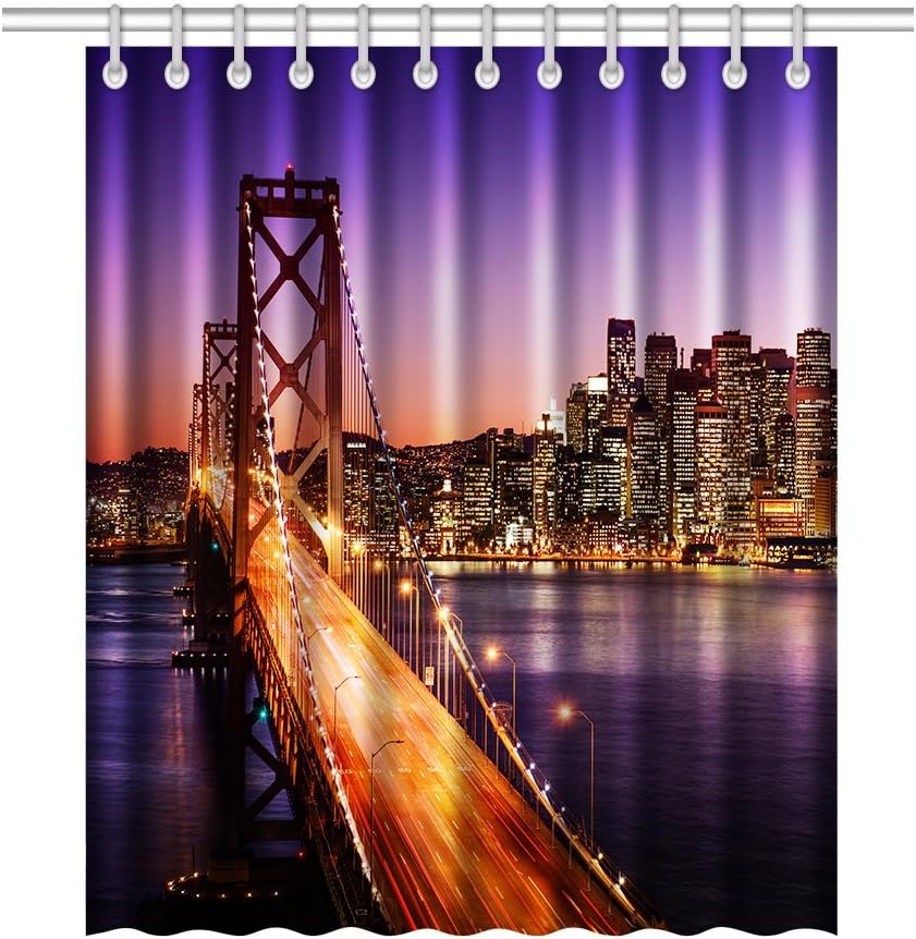 Bnxbb Mildew Resistant Anti-Bacterial Waterproof Waterfal San Francisco Suspension Bridge Shower Curtain, 72" x 72" Clear - Eco-Friendly, No Odor,No Poison 12 Laceration Resistant Plastic Hook