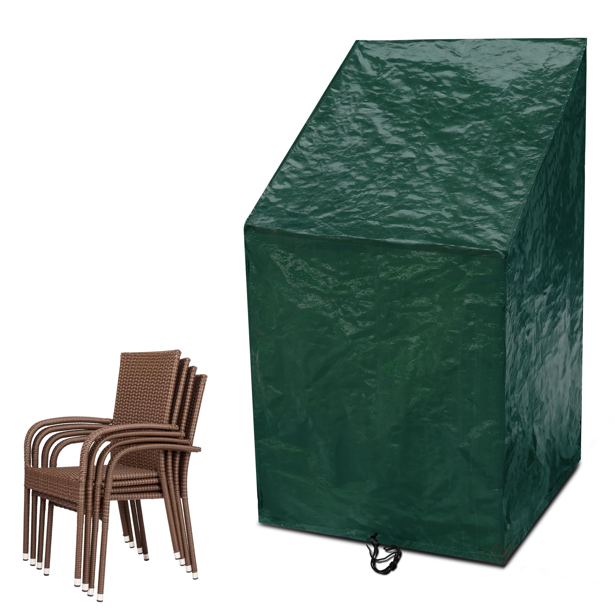 Funshot Garden Stacking Chair Covers Waterproof for Stackable Chairs, Windproof (Green-PE, 65x65x80/120cm)