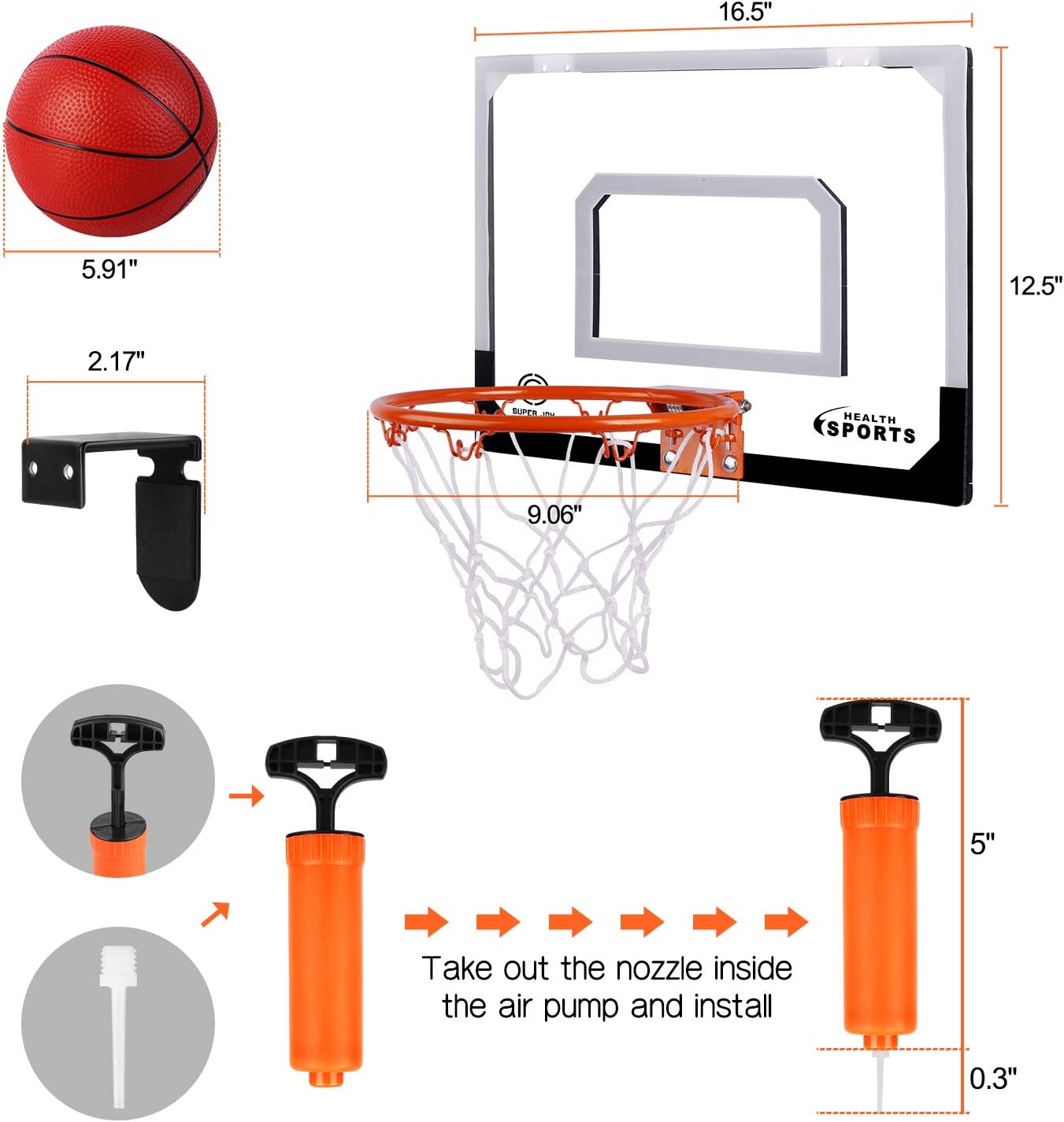 SUPER JOY Pro Indoor Mini Basketball Hoop Over The Door - Wall Mounted Basketball Hoop Set with Complete Accessories - Basketball Toy for Kids & Adults : Sports & Outdoors