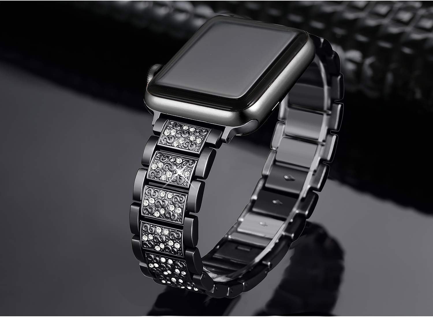 Myada Compatible for Apple Watch Strap 44mm iWatch Straps 42mm Women Diamond Rhinestone Glitter Wrist Strap Metal Bracelet Wristband Replacement Strap for iWatch Series SE 6/5/4/3/2/1 44mm/42mm - Image 3