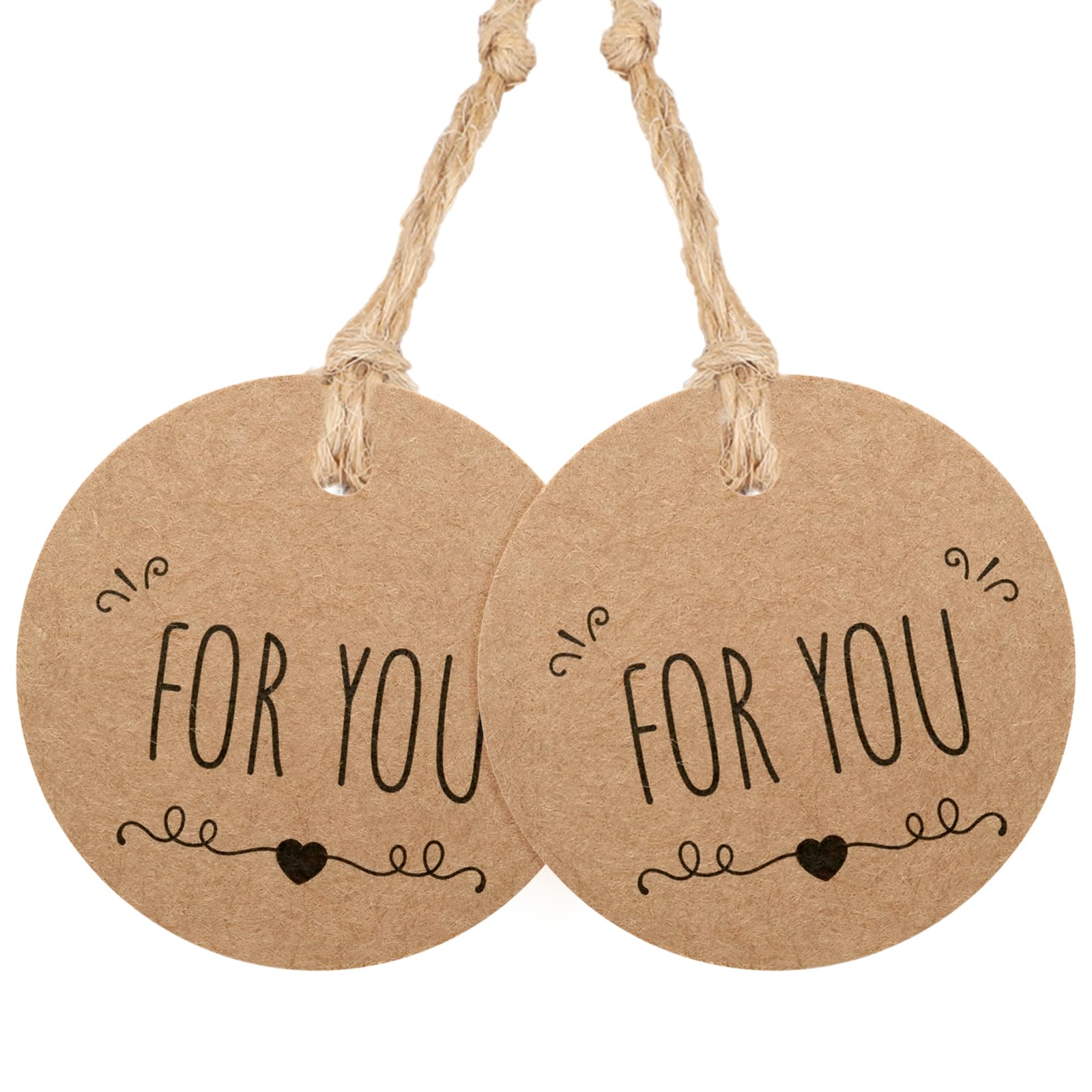 G2PLUS 5cm for You Gift Tags: Kraft Paper Round Labels with 10m Twine, 100pcs Packaging Tags for DIY, Thank You Notes, Small Business, Wedding, Birthday, Party Favors