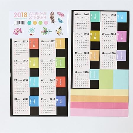 Amazon Amberetech インデックスカレンダーシール 管理簡単 5セット 検索方便 備忘手帳用 ノートに貼り 旅行計画用 便利 17年10月から18年12月まで スケジュールステッカー インデックスラベル ブラック カレンダー 文房具 オフィス用品
