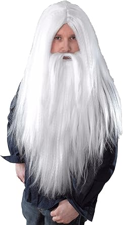 Amazon Com Mens Long White Wizard Old Man Beard Wig Fancy Dress