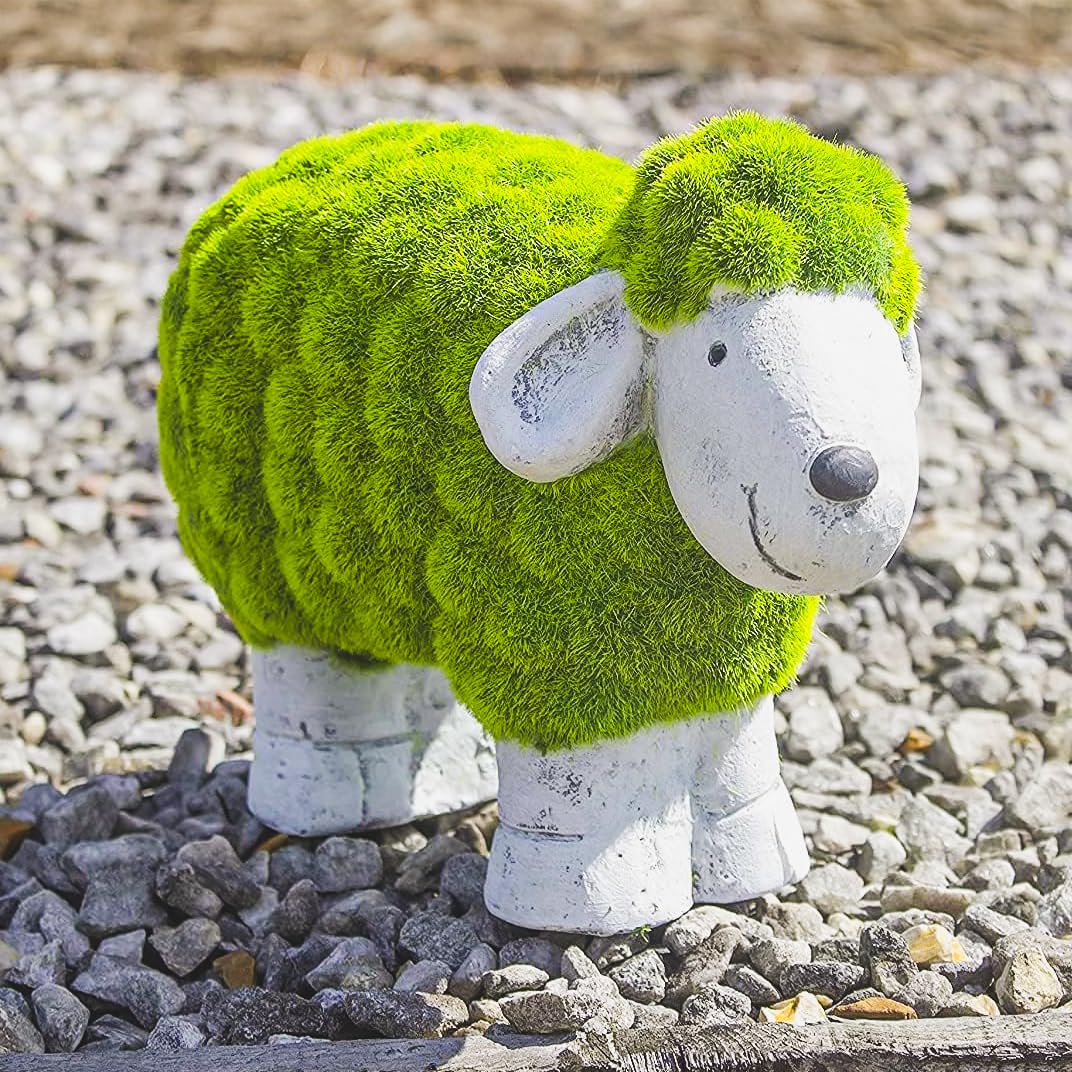 Garden Mile Sheep Garden Ornaments Outdoor Durable Resin Outdoor Statues Green Sheep Flocked Grass Animal Statue Sculptures for Indoor Decor Gifts for Mothers Nan Ornaments