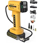 Topwest Cordless Tire Inflator Portable Air Compressor, 21V 160PSI for Car | Outlasts 20V. Auto Shut-Off, Battery &amp; 12V DC, Digital Pressure Gauge, Fast Air Pump for Car, Motorcycle, Bike, Ball,Yellow