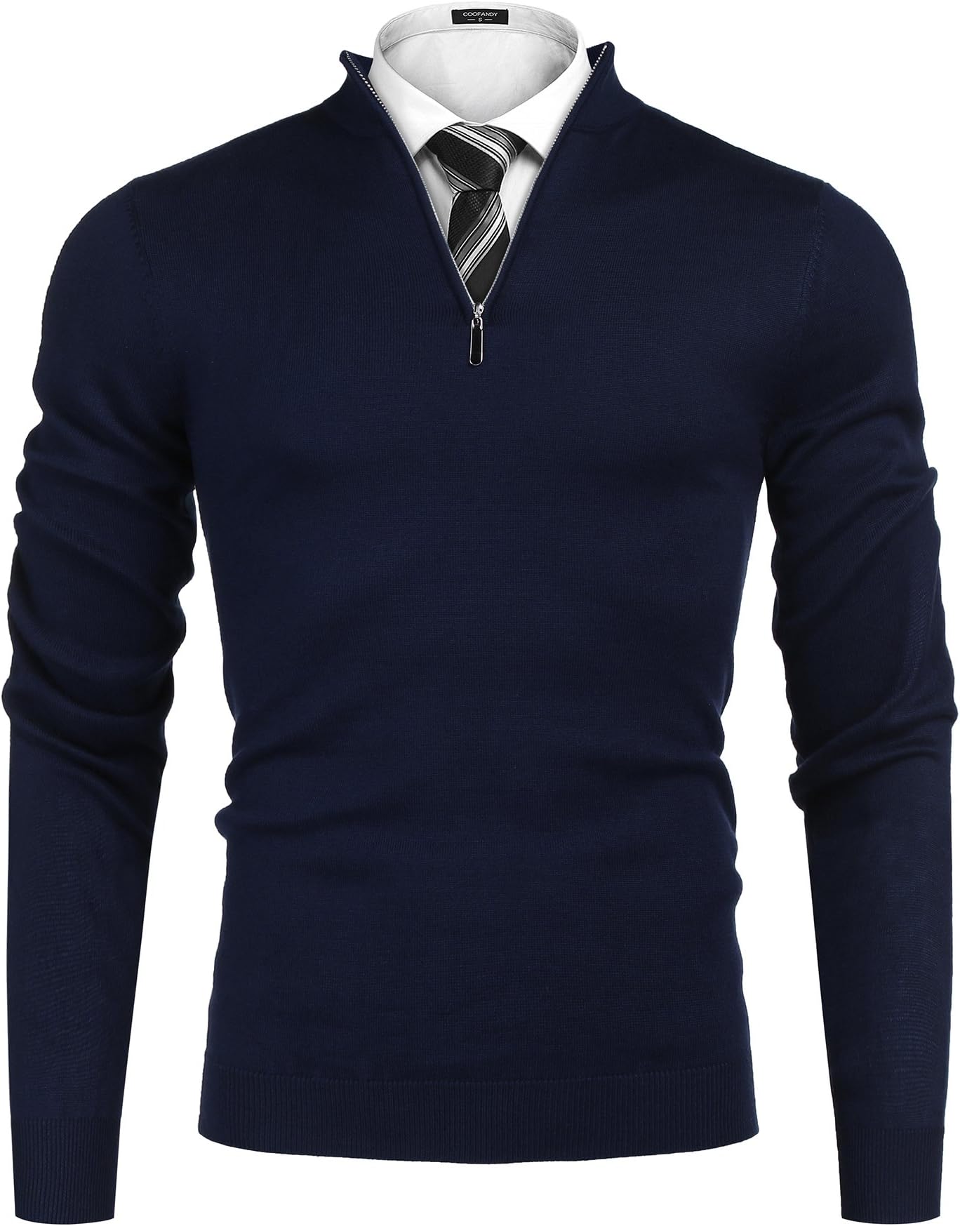 Simbama Men’s Mock Neck Turtleneck Pullover Slim Fit Quarter Zip-Up Polo Sweater Long Sleeve