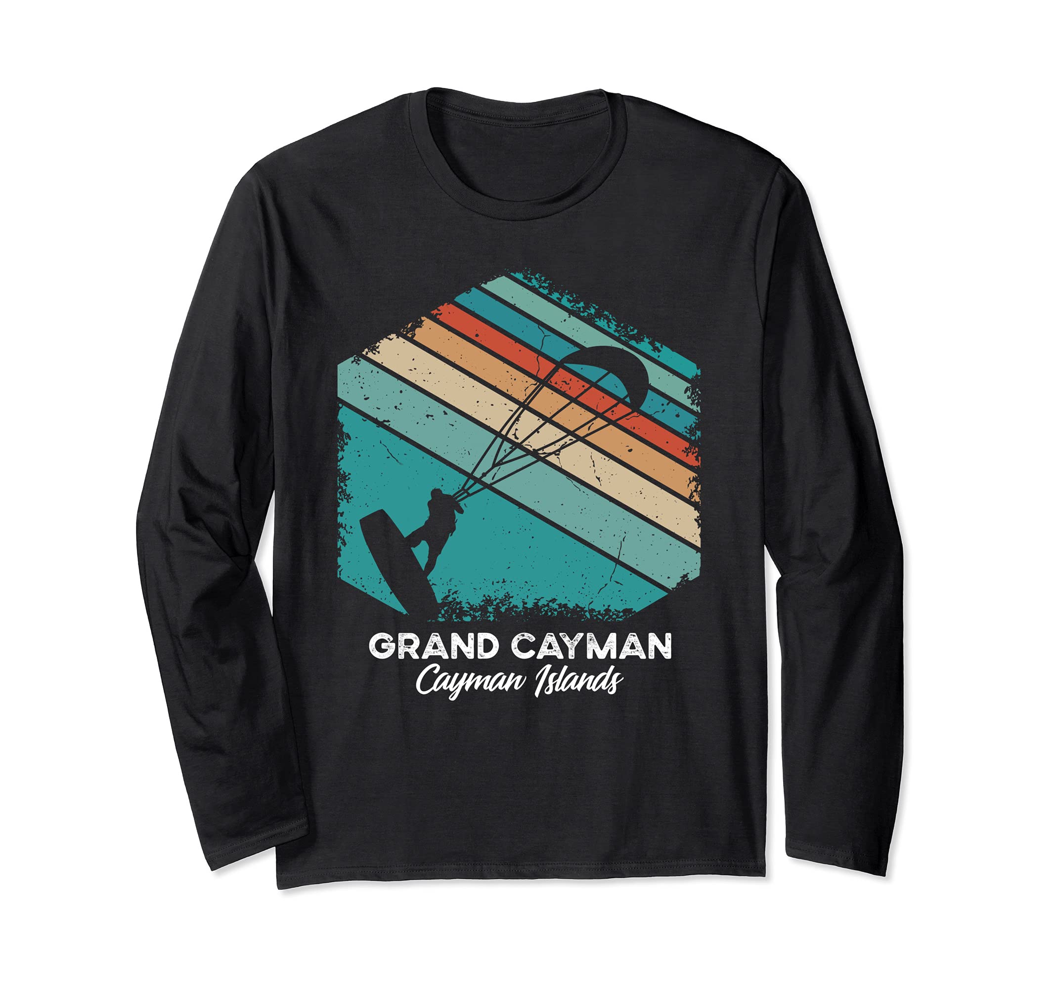 Vintage Retro Kitesurf Grand Cayman Kite Surfing Long Sleeve T-Shirt