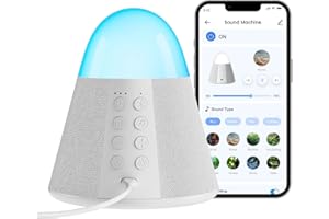 POPOIRON Upgraded Sound Machine with 54 Soothing Sounds, Brown & Green & Pink Noise Sound Machine with App Control, Timer, Night Light, Bluetooth Speaker, Memory Function for Adult, Baby, for Sleep Travel Home