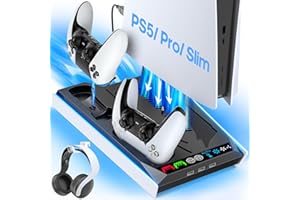 TOKLUCK PS5/Slim/Pro Cooling Station with Auto Turbofan & 3-Level Speed, PS5 Vertical Stand Cooling Fan Station with Controller Charger, PS5 Accessories Base Cooler Docking Station for Sony PSP Console