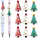 9PCS 3D Christmas Trees Silicone Beads, Xmas Tree Silicone Focal Beads for Keychain Making, Creative Christmas Theme Loose Beads Bulk for Beaded Pen DIY Handicrafts Necklace Bracelet Lanyard Pendants