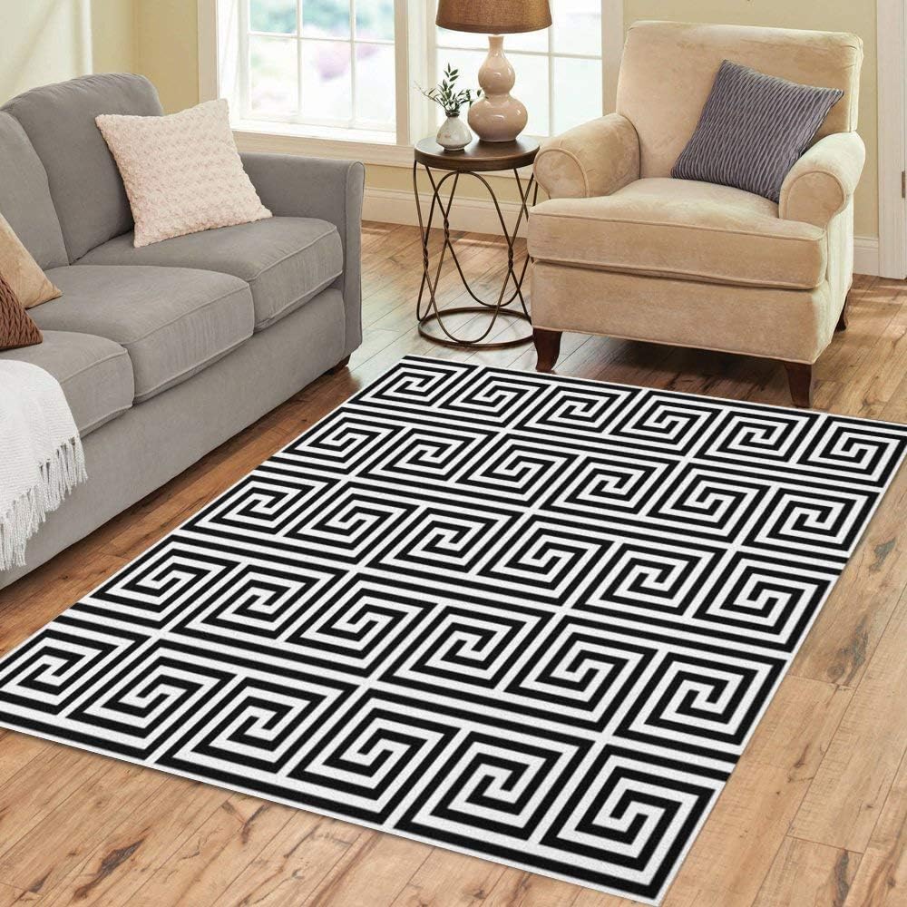 Pinbeam Area Rug Black and White Classic Meander Greek Key Monochrome Home Decor Floor Rug 3' x 5' Carpet