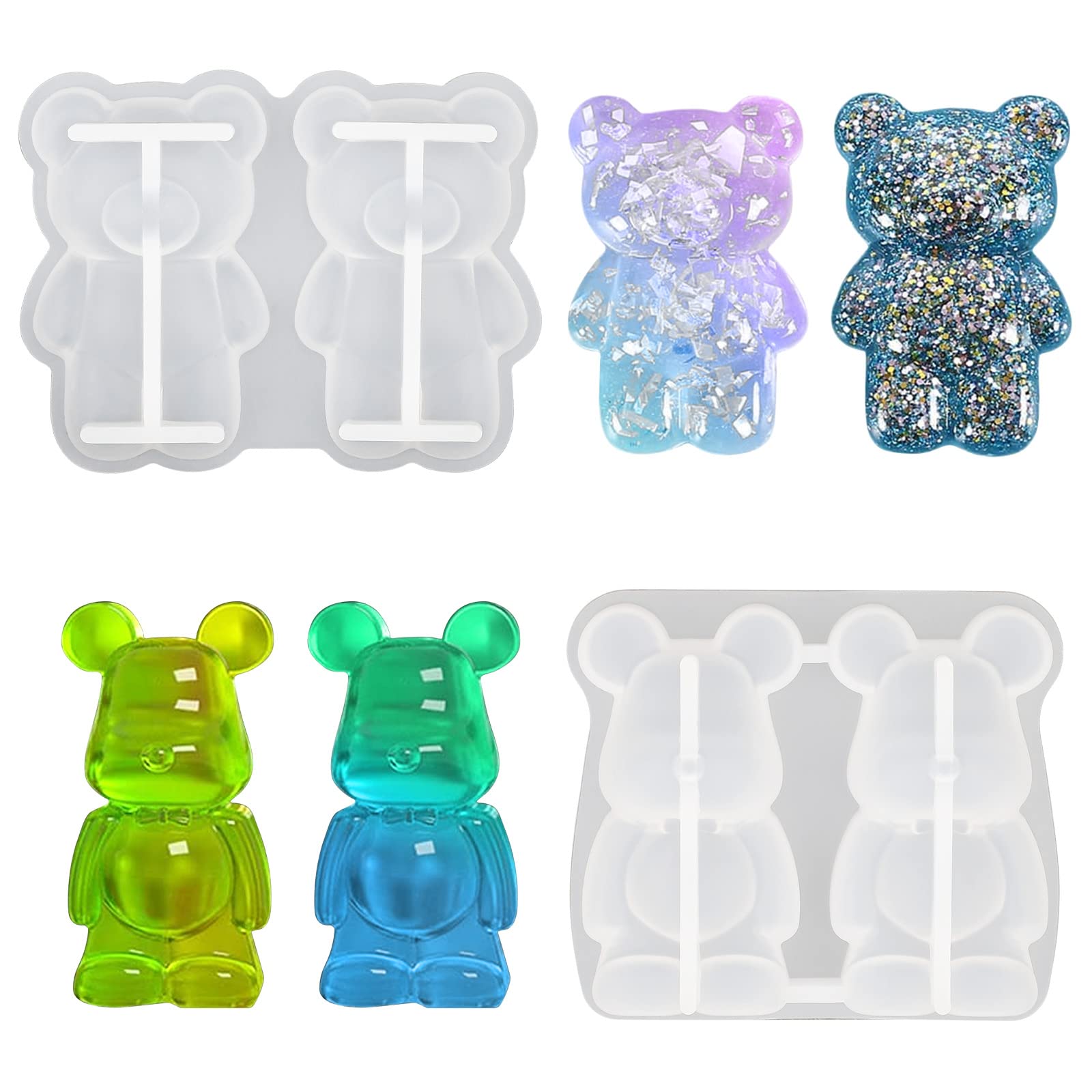 2Pcs Epoxy Resin Moulds Silicone, 3D Casting Mould Bear Animal, Fondant Moulds for Cake, Bear Mold for Jewelry Casting DIY Decorative Ornaments Art Craft