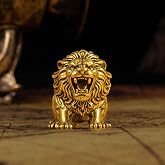 Betr Brsas 100% Solid Brass Mini Lion Figurine, Vintage Roaring Lion Statue, Collectible Animal Desk Decor for Office, Bookshelf, Home Shelf
