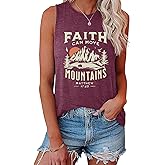 LOOKFACE Women's Crewneck Sleeveless Tank Top with Faith Can Move Graphic Print Cute Tunics