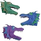 Fun Express Dragon Rubber Hand Puppets, Green Blue Purple, 12 Pc. | 5" x 6 3/4"