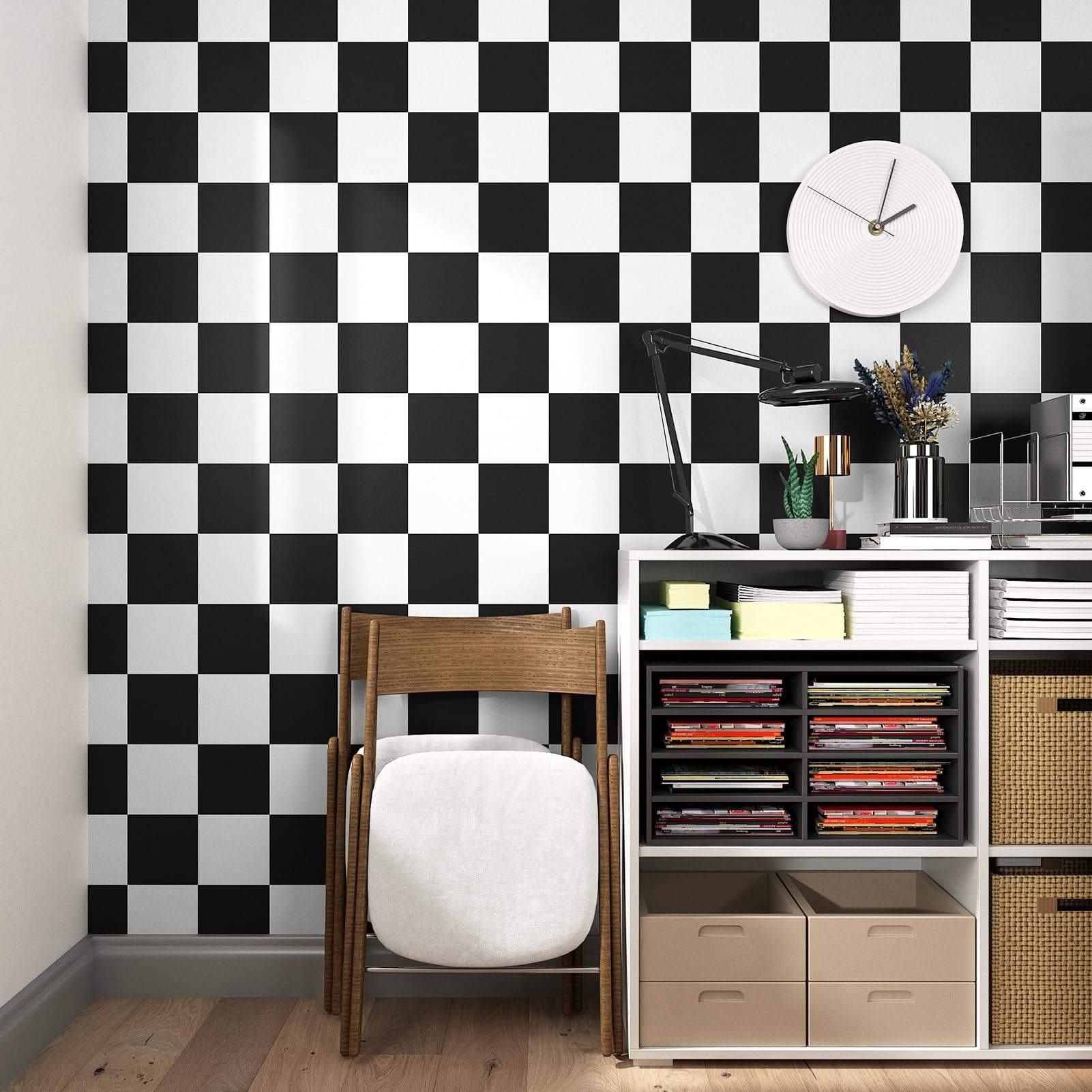 Yullpaper Black and White Plaid Wallpaper for Bedroom Peel and Stick Wall Paper Roll Living Room Worktop Vinyl Covering Stick Back Wallpaper Black and White Vinyl Wrap for Kitchen Cupboard 40 x 200CM