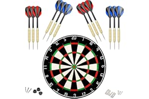 LinkVisions Dartboard with Staple-Free Bullseye, 18g Steel Tip Darts Set,12 Steel Tip Darts 18g, Dartboard Mounting Kits Included