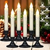 yunsheng 8.6Inches LED Window Candles Dusk to Dawn Light Sensor Timer, 6PCS Battery Operated Flameless Taper Candles with Drip Texture, Suction Cups and Removable Black Base, Christmas Home Decor