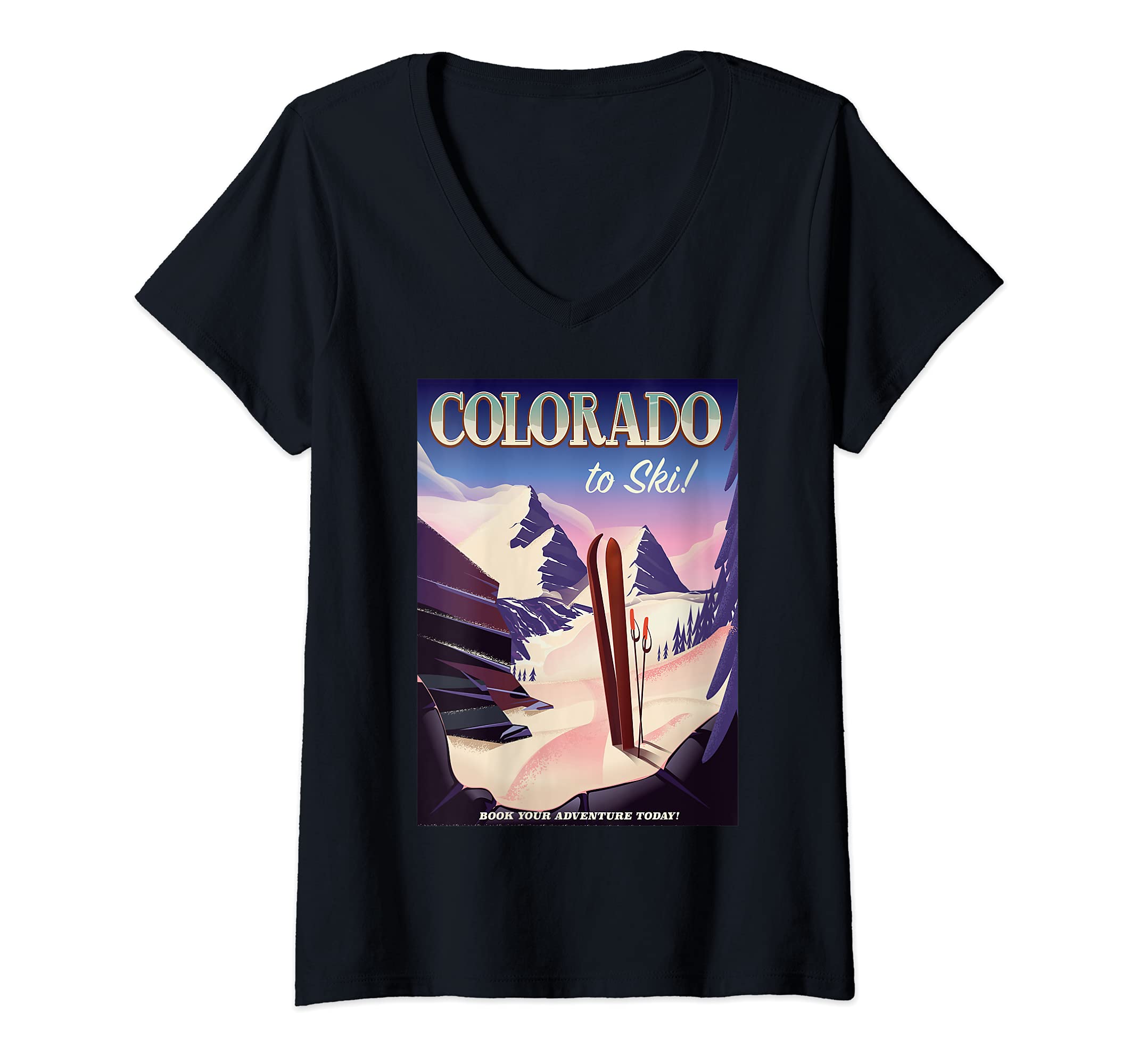 Womens Colorado Ski poster V-Neck T-Shirt