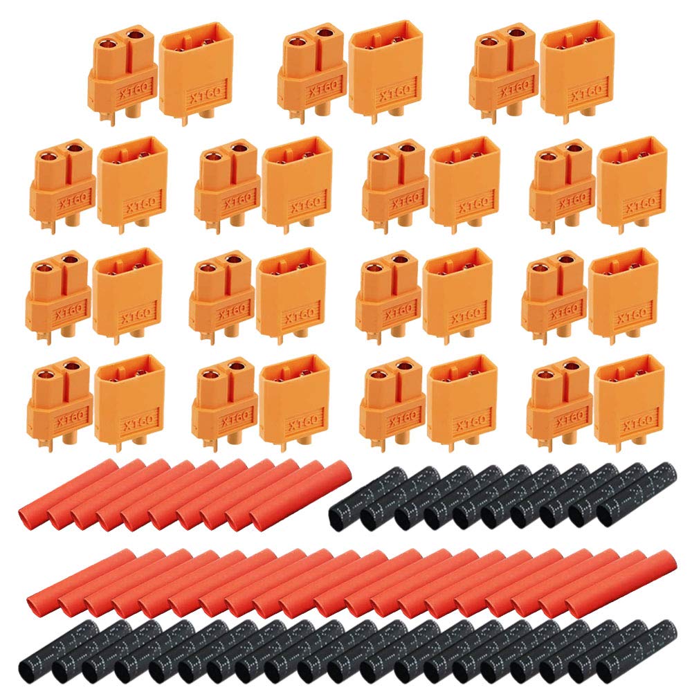 senvenelec (15 Pairs) XT60 Male Female Adapter, XT60 Male Female Circular Plug Connector - High Current Connector for RC Lipo Battery Adapter, 30Pcs + 60 Pcs Heat Shrink Tube.