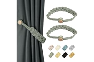 BEL AVENIR Curtain Tiebacks Magnetic Woven Curtain Holdback Drapery Tie-Back (Silver Grey -2Pack)