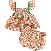 Karwuiio Baby Girl Summer Clothes Flying Sleeve Smocked Babydoll T-shirt Tops Ruffle Shorts Cute Newborn Outfits 2Pcs Set