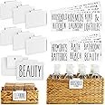 Talented Kitchen 8 Pack Metal Basket Labels Clip On Holders with 70 Household Labels for Storage Bins, Bin Clips Label Tags for Organizing Home, Bathroom, Linen Closet (White)