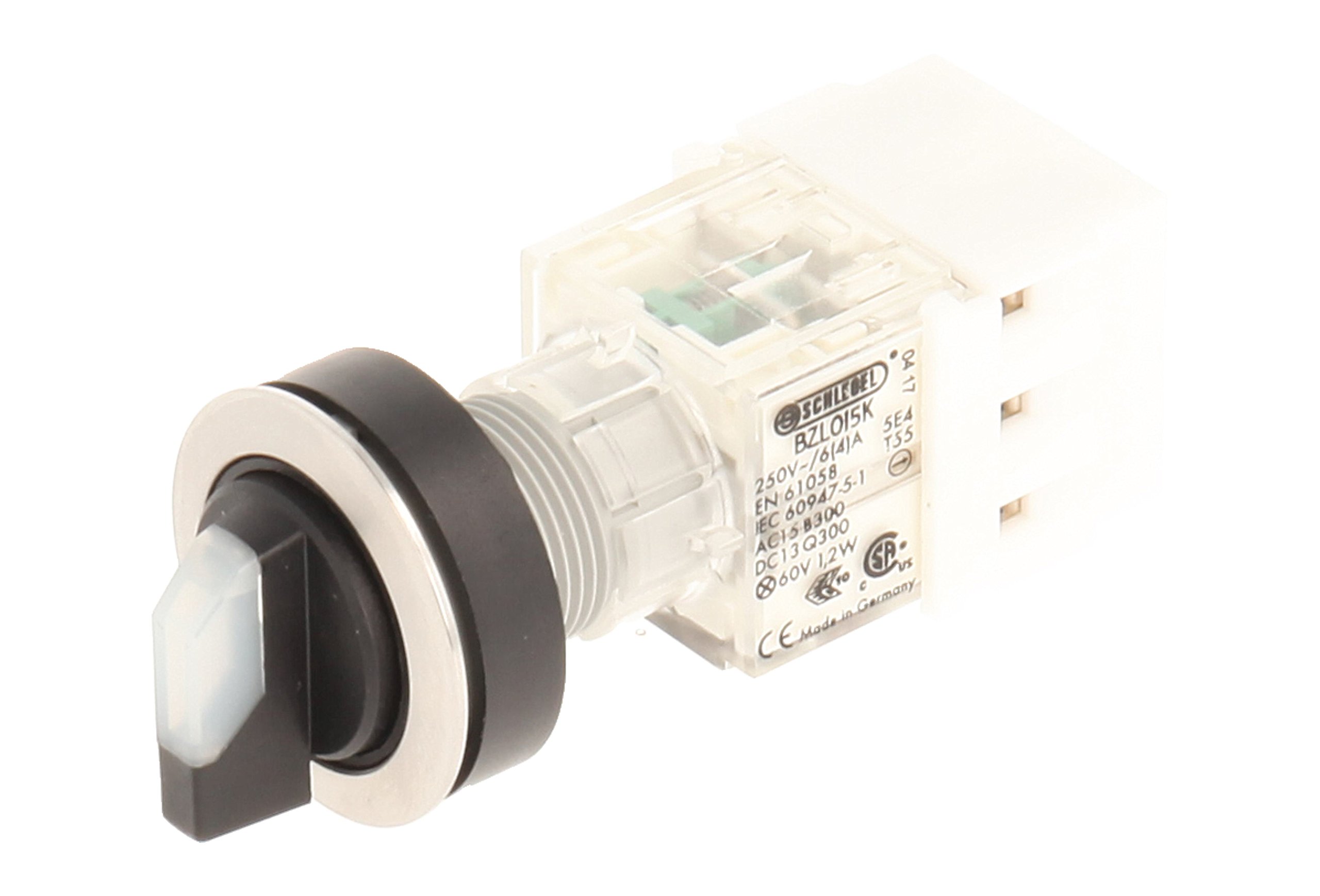 Club 23.001.381 Light Switch, Latching, Stainless Steel, 3 Positions Momentary Contact Sensor LED Lamp Holder t5,5 K 1 Closer + 1 opener 24 V, SCREW Connector, Clear