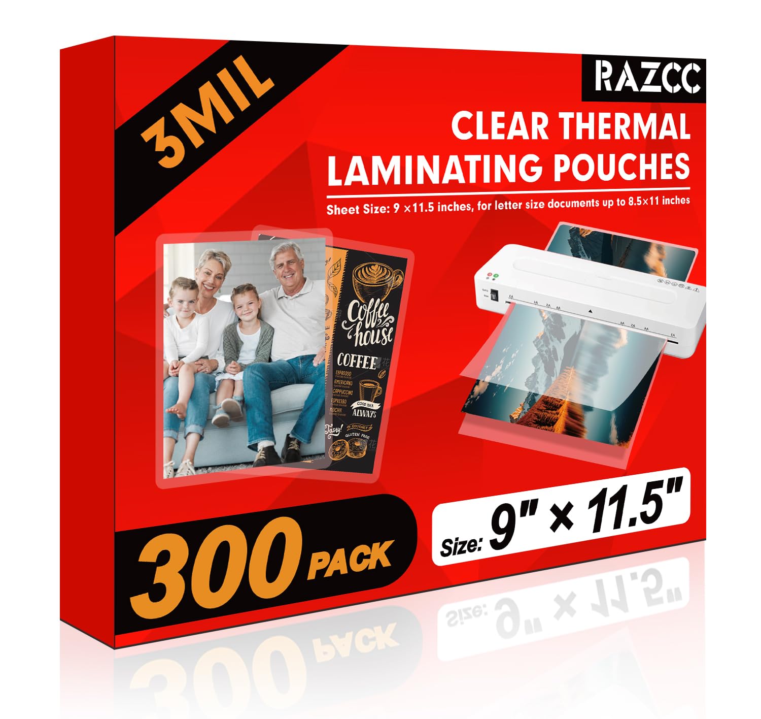 Photo 1 of RAZCC Laminating Sheets, 300 Pack Clear Thermal Laminating Plastic Paper Laminator Sheets, 9 x 11.5-Inch, 3mil, Ideal Office or School Supplies