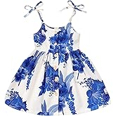 YOUNGER TREE 1-5T Toddler Kids Girls Summer Dress Sling Blue Floral Casual Dress Pattern Girls Party Dress Sleeveless