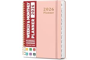 TAJA 2026 Planner, Weekly and Monthly Calendar Planner, January 2026 - December 2026, Hardcover 2026 Calendar Book with Tabs For Women & Men, Inner Pocket, Spiral Bound, Perfect for Office Home School Supplies - A5 (6.3" x 8.5"), Pink