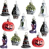 Lillian Vernon Glass Halloween Figures Ornaments - Set of 12, Holiday Home Décor, Ghost, Jack, Witches Hat